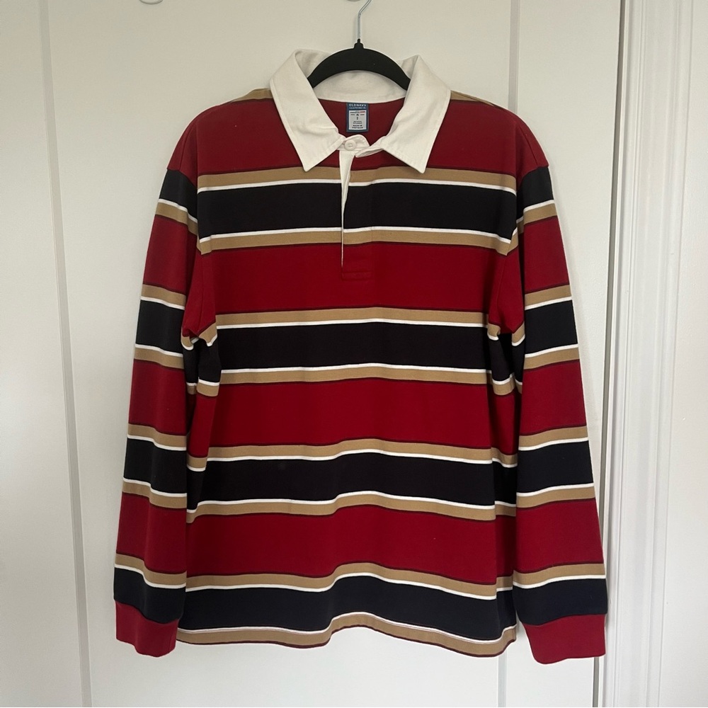 Old Navy Red and Black Rugby Shirt